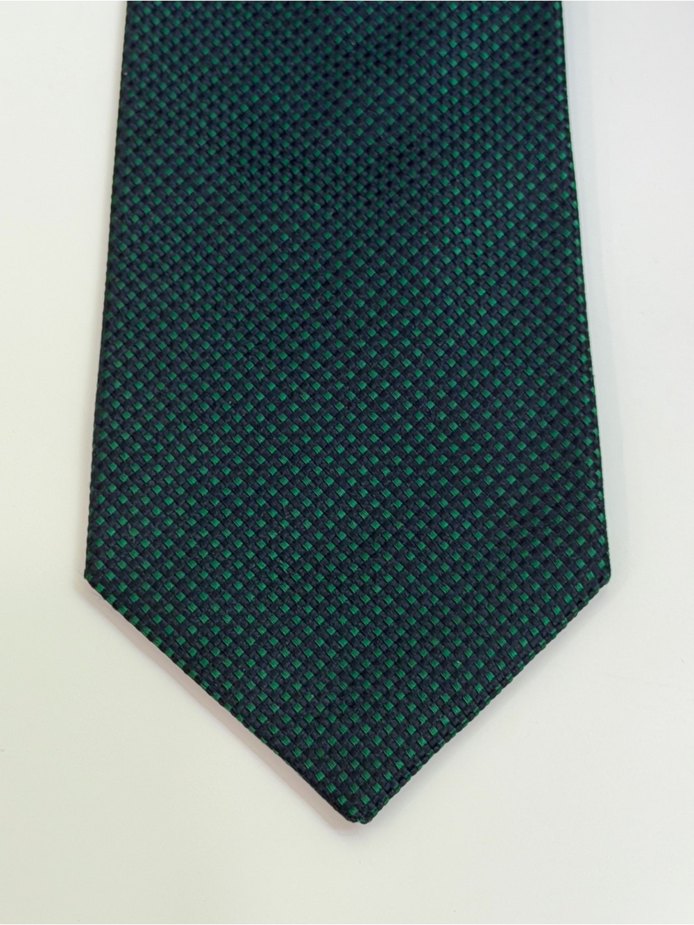 Faconnable 100% Silk Tie Green Navy Geometric Woven Handmade Designer Necktie